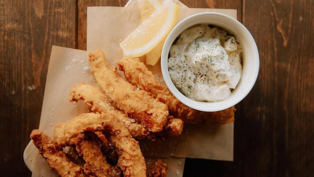 Walleye Fingers · Breaded strips of walleye. Served with lemon wedges and tartar sauce.