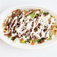 Bowl · Choice of meat served with Mexican rice, pinto beans,  pico de gallo, queso fresco & sour cr...