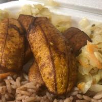 Veggie Plate · Rice & Beans, Steamed Cabbage and Plantain.