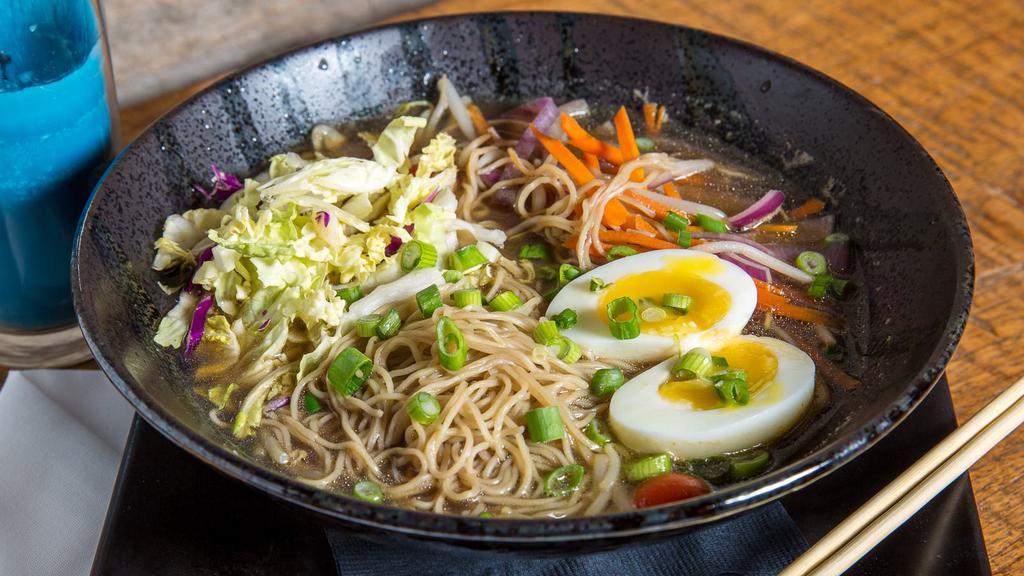 Ramen · Vegetarian, chef's choice. House-made vegetable stock with fresh noodles & traditional accompaniments of cabbage, carrot, onion & a soft-boiled egg.