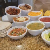  Tacos Bar Deal (4-5 People) · Up to two meats,  two 8 ounce sides of your choice, one, two 8 ounce salsas of your choice, ...
