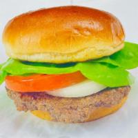 Jj'S Burger · Black angus chuck beef, lettuce, tomato, pickle and onion served on JJ’s butter toasted brio...