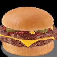 1/3 Lb Double With Cheese Burger · Two 100% beef burger equaling over 1/3 lb topped with melted cheese, pickles, ketchup and mu...
