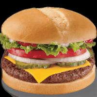 1/4 Lb. Grillburger With Cheese · Two 100% beef burger equaling over 1/4 lb topped with melted cheese, thick-cut tomato, crisp...