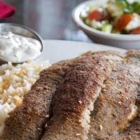 Gyros Entree · Seasoned lamb and beef, served with tzatziki sauce. All entrees are served on a bed of rice ...