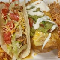 Mojave Combo · An enchilada, a tex-mex classic taco, and one chimichanga served with guacamole and sour cre...