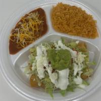  Chicken Flautas · Three flautas, filled with chicken, topped with lettuce, sour cream, queso fresco, tomato an...