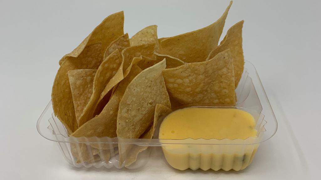 Chips /Queso 4Oz · Corn tortilla chips with nacho cheese.