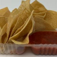 Chips /Salsa 4Oz · Corn tortilla chips with red sauce.