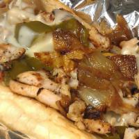 Philly Chicken · Freshly grilled chicken breast (chopped) with grilled onions, sweet peppers and melted mozza...