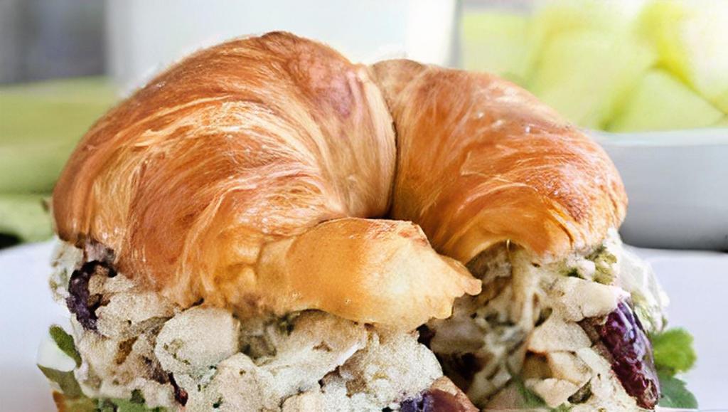 Chicken Salad On Croissant · Homemade chicken salad (celery, apple, cranberries and pecans) with lettuce and tomato.