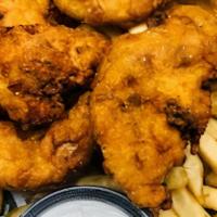 Chicken Tender Basket With French Fries  · 4 buttermilk chicken tenders with chive fries.
