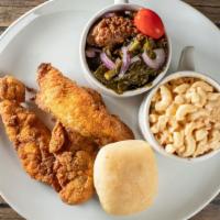 2 Piece Catfish Dinner Includes 2 Sides · Southern Fried Seasoned Catfish  Fillet  come with 2 Small Sides.