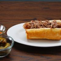 Beef And Sausage Combo Sandwich · An Italian beef and Italian sausage sandwich in one on fresh baked 6