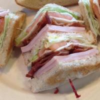 Club Sandwich · triple decker, turkey, bacon, lettuce, tomato, mayo.