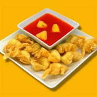 Crab Cheese Wontons (10 Pieces) · Delicious cream-filled wontons with a mixture of imitation crab meat, and a side of sweet an...