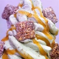 Butter Puff Ice Cream Pint · Reese’s puffs, cocoa puff and Cinnamon Toast Crunch mixed inside vanilla ice cream. Topped w...