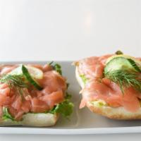 Salmon Sandwich · Smoked salmon on ciabatta roll, double the fun!