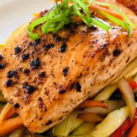 Grilled Salmon & Sauteed Vegetables · 
