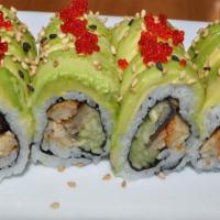 Dragon Roll · Smoked eel and cucumber topped with avocado.
