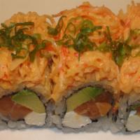 Ddr Roll · In: salmon, avocado, cream cheese.

Out: spicy crab meat.

These items are served raw or und...