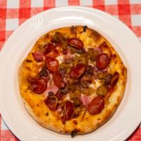 Meat Lovers Pizza · Cheese, pepperoni, ham, bacon, Italian sausage and hamburger. large.