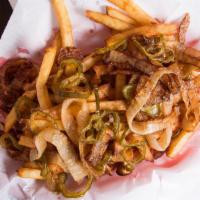 Full Order Spanish Fries · Fries cooked with fresh sliced onions and jalapeño peppers.