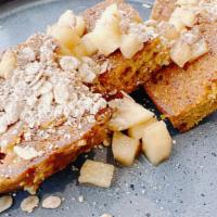 Griddled Local Pumpkin Bread · Brown Butter Apple compote, coriander streusel, whipped butter