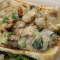 Philly Melt · Choice of chicken or steak, green pepper, grilled onion, mushrooms swiss on hoagie
(chicken ...