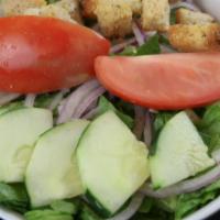 Garden Salad · Greens, tomatoes, cucumbers, red onions, croutons.