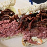 Love Connection · Choose two - corned beef, pastrami, roast beef or turkey, swiss, coleslaw on rye.
Currently ...