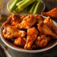(6) Jumbo Wings · Choose one sauce flavor. Fresh never pre-cooked jumbo chicken wings.