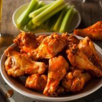(18) Jumbo Wings · Choose three sauce flavors. Fresh never pre-cooked jumbo chicken wings.
