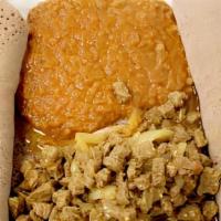 Missir Wot & Beef Tibs (1, 7) · 1) Missir wot - Split lentil sauce cooked with berbere, onions, ginger and garlic. 7) Beef t...