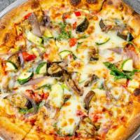 Mediterranean Roasted Vegetable Pizza
 · Roasted eggplant, zucchini, caramelized onions, mozzarella cheese, roasted garlic, & roasted...