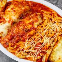 Chicken Parmigiana · With mozzarella cheese & marinara sauce.