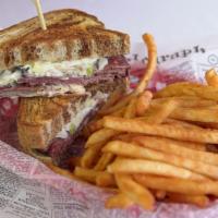 Hot Pastrami · Pepperjack, coleslaw, outback sauce, and marble rye.