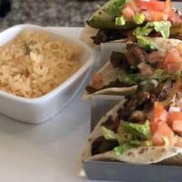 3 Gourmet Tacos & Side · 3 Tacos Same Kind & choice of side