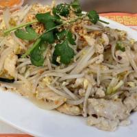 Chicken Pad Thai (Spicy) · wok-tossed Thai rice noodle with Chicken, egg, bean sprout cooked with fish sauce and topped...