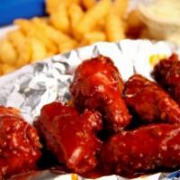 6 Pc Flavored Wings Dinner · Comes With Fries, 1 dinner roll, Coleslaw, and Your Choice of Honey BBQ, Buffalo, Mango Haba...