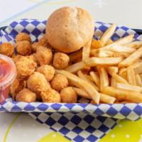 Popcorn Chicken Dinner · Comes With Fries, 1 dinner roll, Coleslaw, and Your Choice of BBQ, hot sauce, and lemon pepper