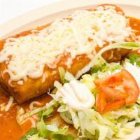Chimichanga · Stuffed with rice beans, cheese and sour cream, topped with salsa ranchera & cheese choice o...