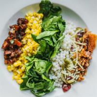 Chop House Salad · Spinach, roasted corn, marinated tomato, cous-cous, bacon, pepitas, asiago, dried cranberry,...