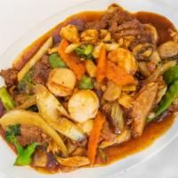 Beef Chop Suey · Served with white rice or crispy noodles. Sliced beef mixed with vegetables such as bean spr...