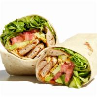 Southwest Wrap · Grilled chick’n, romaine, cheddar, avocado, tomato, chipotle ranch sauce