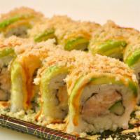 Shrimp Roll (10Pc) · Seasoned cook shrimp, cream cheese, cucumber, avocado on top, topping with shrimp crunchy fl...