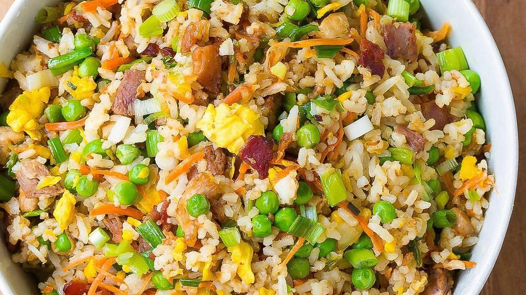 Pork Belly Fried Rice · Wok fried rice with pork belly, eggs and veggies.
