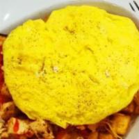 Chicken Fajita · Skillet potatoes topped with cheddar cheese, roasted pepper, onion, and chicken with choice ...
