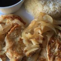 Pollo A La Plancha | Breaded · Paillard chicken breast, and grilled onion