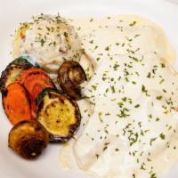 Alfredo Creamy Chicken  · Chicken breast sauteed in alfredo zip sauce. Served with mashed potato and vegetables or gar...
